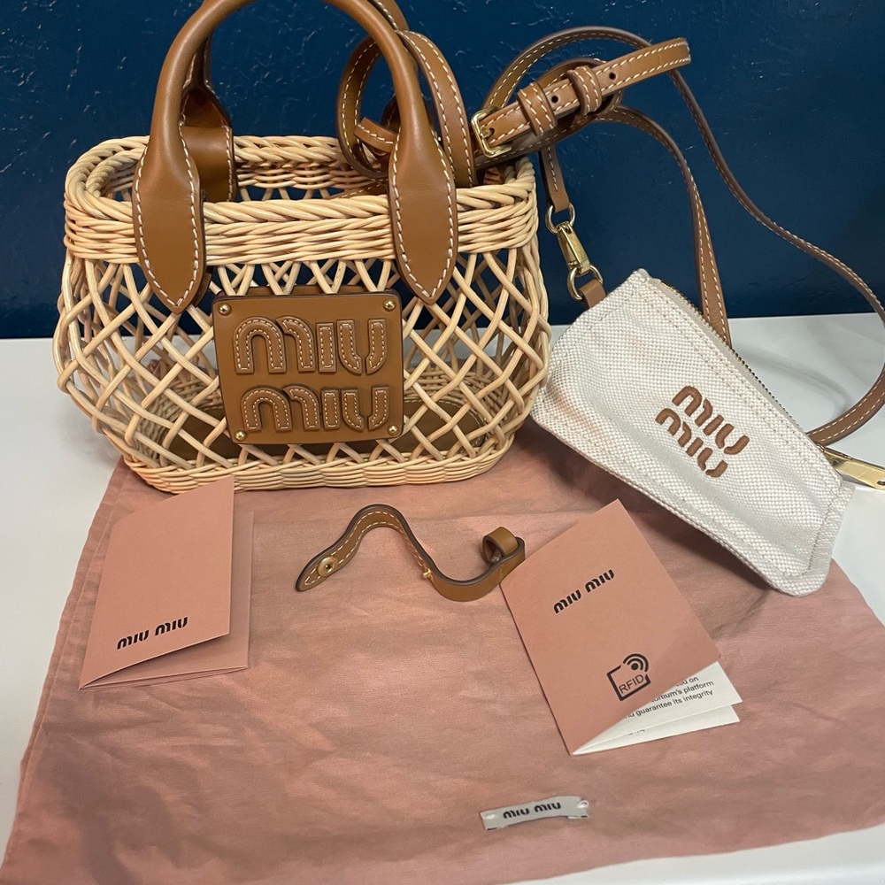 Miu Miu Brown and Tan Woven Mini Basket Bag